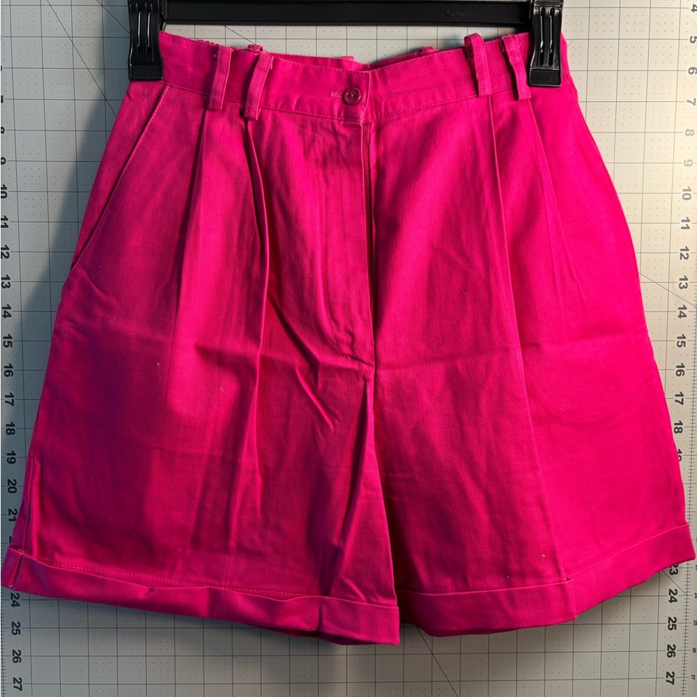 Vibrant Pink Fuchsia Tailored Bermuda Elastic Waistband Shorts